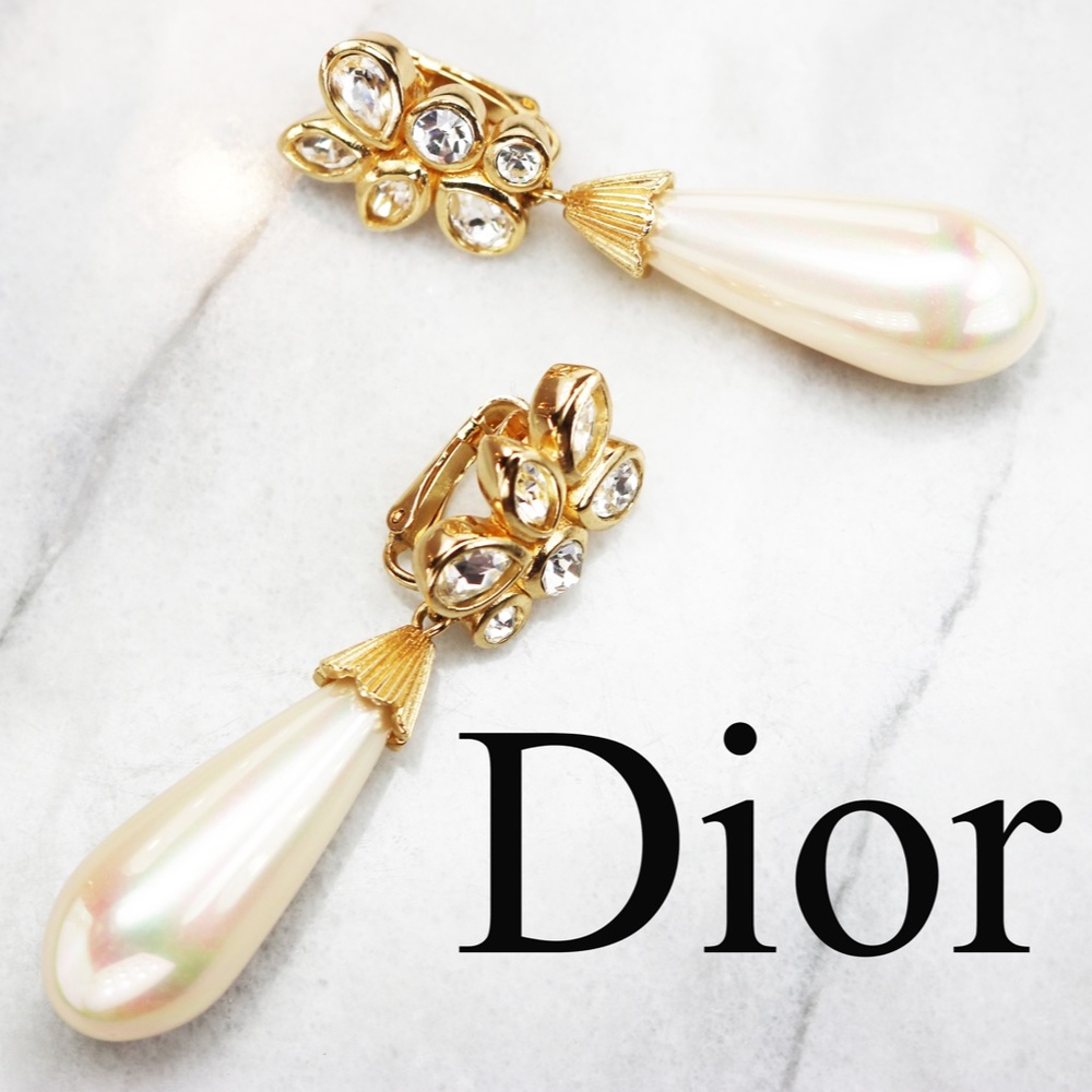 ⚜️ Vintage Christian Dior Crystal & Pearl Earrings - Picture 13 of 16